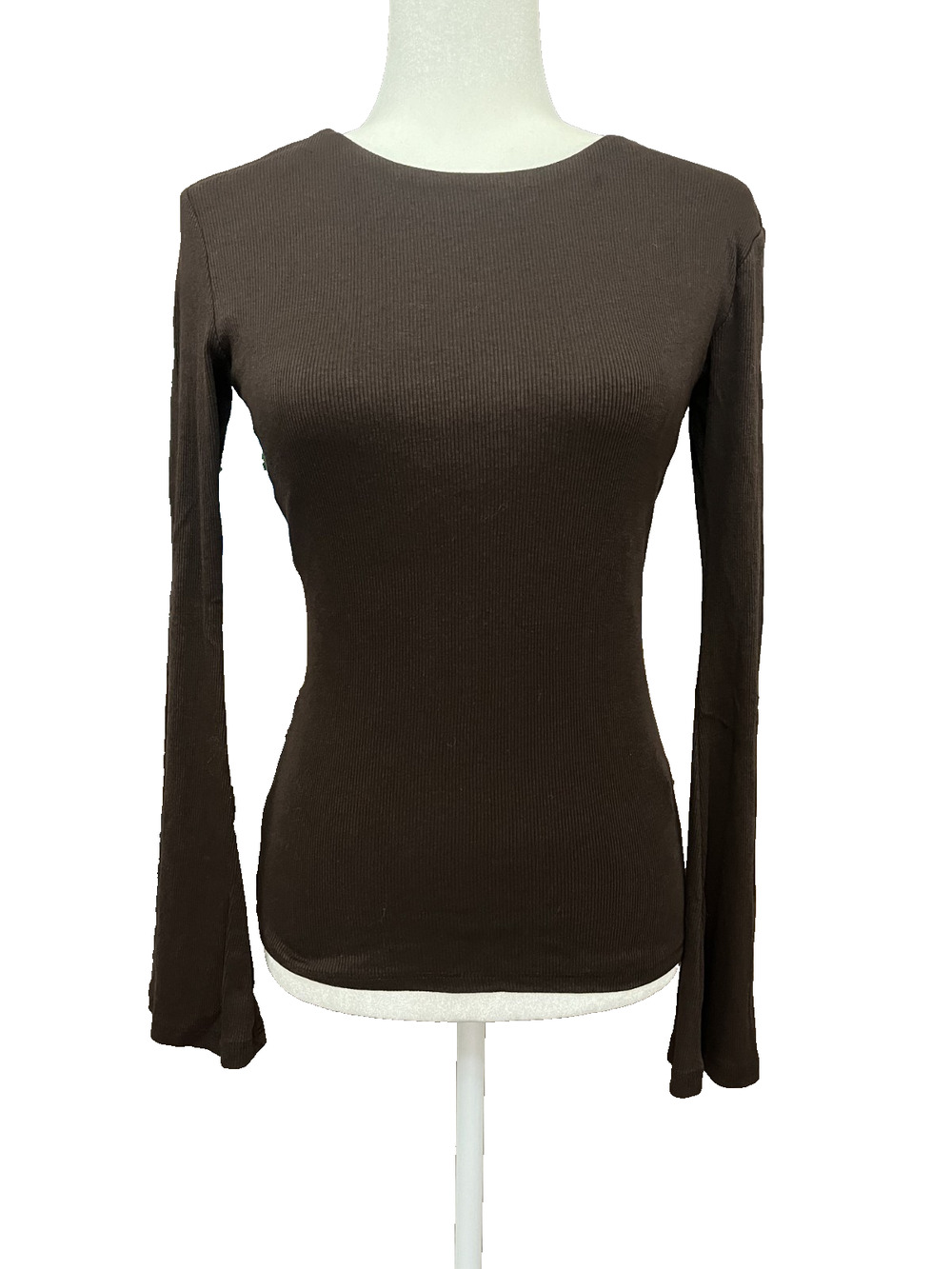 Womens Zara Size Medium Brown Ribbed Shirt Flared Sleeves Boho Whimsigoth Classy